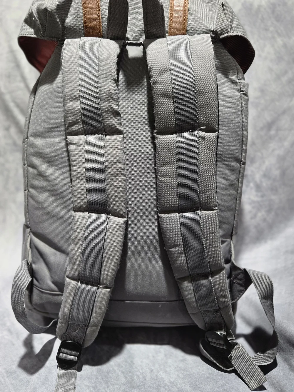 Herschel Supply Company Men’s Gray Canvas Backpack with Brown Leather Straps
